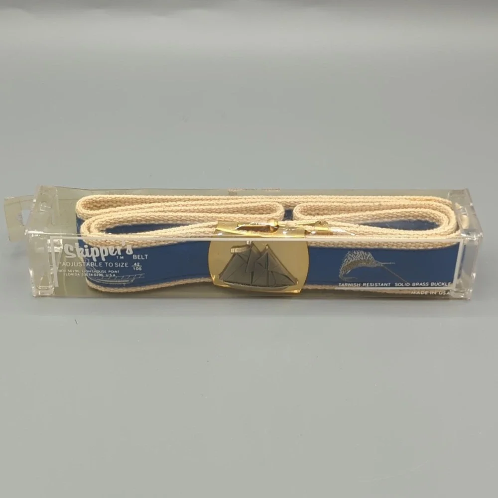 Skipper's Canvas Web Belt Nautical Boat Vintage Solid Brass Buckle Size 42 NEW